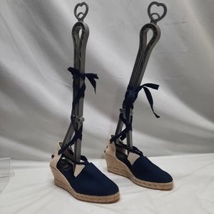 Navy and Jute Espadrille Wedge Heel Closed toe and ankle straps See Measurements